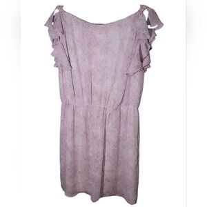 ANN TAYLOR LOFT 10 White Purple Spotted Chiffon Blouson Dress Flutter Sleeve